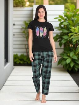 Kryptic - Black Women's Cotton Printed T-Shirt and Pajama