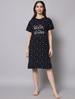 SEPHANI - Navy Blue Printed Night Dress