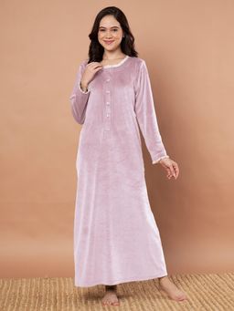 Secret Wish - Pink Solid Velvet Winter Night Dress