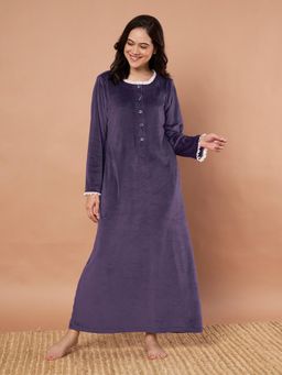 Secret Wish - Purple Solid Velvet Winter Night Dress