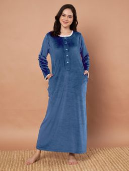 Secret Wish - Teal Solid Velvet Winter Night Dress