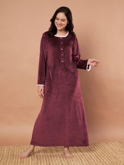 Secret Wish - Burgundy Solid Velvet Winter Night Dress