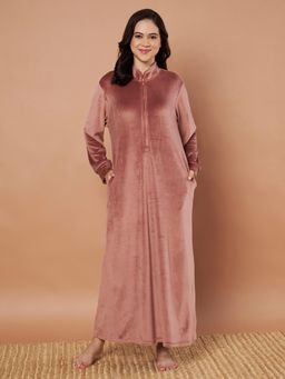 Secret Wish - Pink Solid Velvet Winter Night Dress