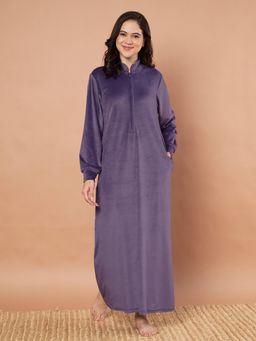 Secret Wish - Purple Solid Velvet Winter Night Dress