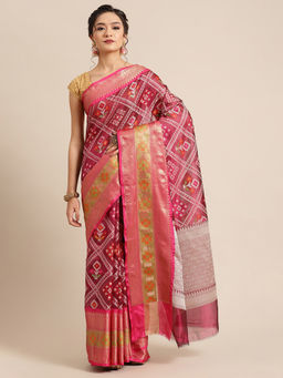 Banarasi Silk Works - Magenta & Pink Kanchi Pattu Border Saree with Unstitched Blouse