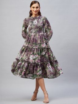 RARE - Women Casual Mauve Colour Midi Floral Dress