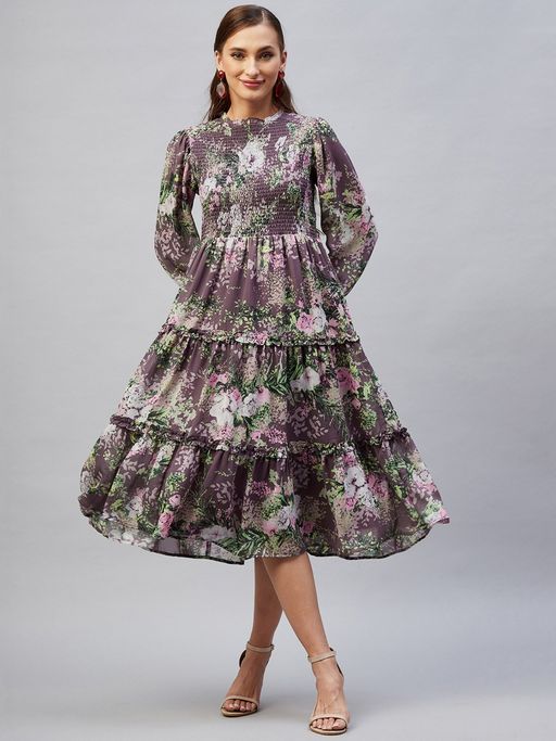 Buy RARE Women Casual Mauve Colour Midi Floral Dress Online Buy RARE Women Casual Mauve Colour Midi Floral Dress Online