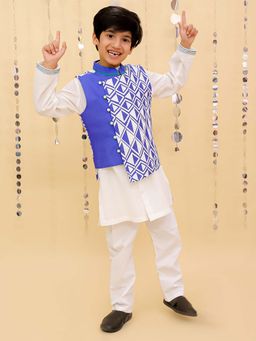 Lil Drama - White Printed Kurta with Pyjama and Jacket