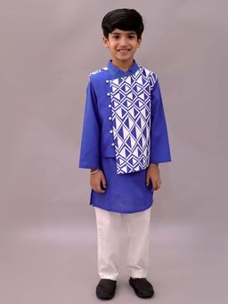 Lil Drama - Blue Printed Kurta with Pyjama and Jacket