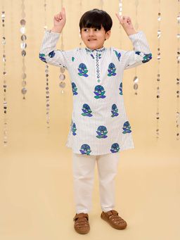 Lil Drama - White Stripes Regular Kurta with Pyjama