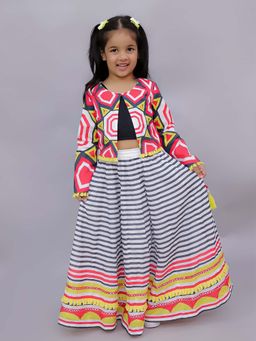 Lil Drama - Multi-Color Stripes Choli with Jacket and Lehenga