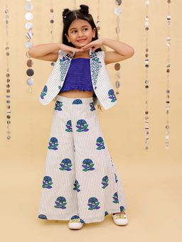 Lil Drama - White Printed Jacket with Inner and Pant