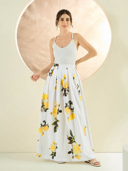 First Resort by Ramola Bachchan - White And Yellow Floral Long Skirt