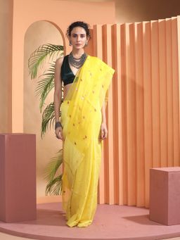 Beatitude - Yellow Handloom Resham Matka Saree with Unstitched Blouse