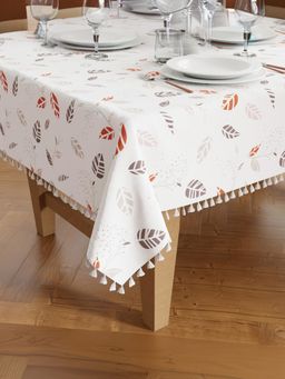 Encasa Homes - Polyester White Table Cloth Boho Leaves