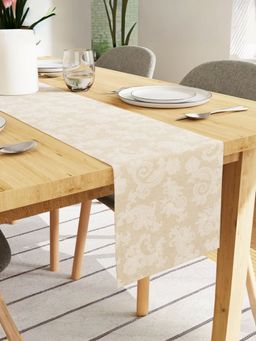 Encasa Homes - Cotton Floral Beige Table Runner