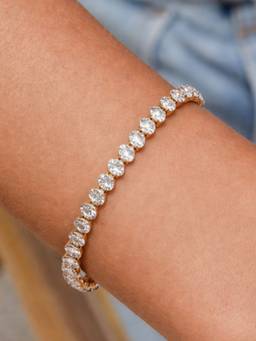 AQUASTREET - White Zircon Tennis Bracelet Anti-Tarnish Waterproof 18K Gold Plated for Women