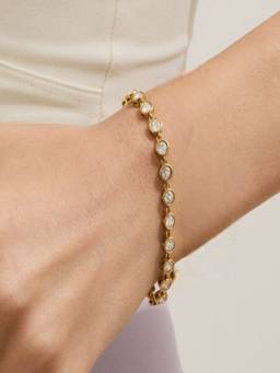AQUASTREET - Zircon Tennis and Chain Bracelet Anti-Tarnish Waterproof 18K Gold Plated for Women