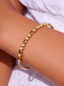 AQUASTREET - Heart and Zircon Bangle Bracelet Anti-Tarnish Waterproof 18K Gold Plated for Women