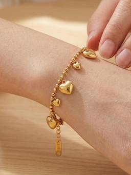 AQUASTREET - Coin Hearts Charm Bracelet Anti-Tarnish Waterproof 18K Gold Plated for Women