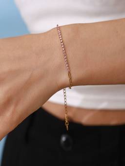 AQUASTREET - Pink Zircon Tennis Bracelet Anti-Tarnish Waterproof 18K Gold Plated for Women