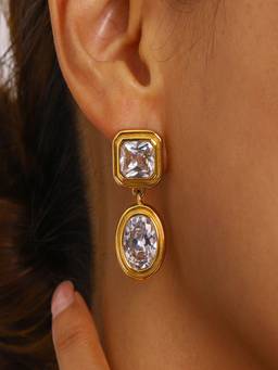 AQUASTREET - Square Zircon Drop Earrings Anti-Tarnish Waterproof 18K Gold Plated for Women