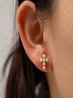 AQUASTREET - Cross Pearl Stud Earrings Anti-Tarnish Waterproof 18K Gold Plated for Women
