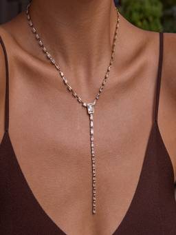 AQUASTREET - Bead Zircon Layer Lariat Necklace Anti-Tarnish Waterproof 18K Gold Plated for Women