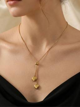 AQUASTREET - Bar Heart Drops Y-Shaped Pendant Anti-Tarnish Waterproof 18K Gold Plated