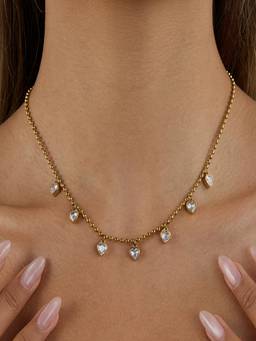 AQUASTREET - Charm Layer Zircon Drops Necklace Anti-Tarnish Waterproof 18K Gold Plated for Women