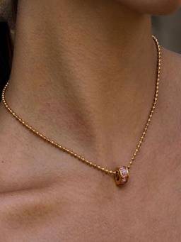 AQUASTREET - Rope Chain Pink Zircon Pendant Necklace Anti-Tarnish Waterproof 18K Gold Plated