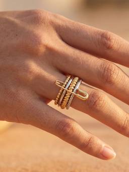 AQUASTREET - Safety Pin Statement Two Tone Stack Waterproof Anti-Tarnish 18K Plated (8)