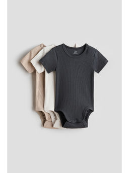 H&M - Kids Grey 3-Pack Ribbed Cotton Bodysuits