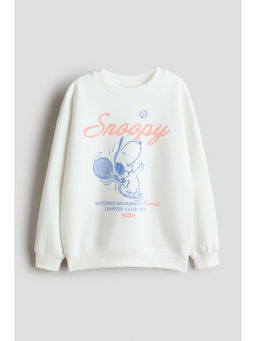 H&M - Girls White Oversized Print-Motif Sweatshirt