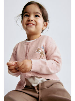 H&M - Girls Pink Appliqued Cotton Cardigan