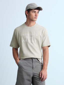 Flying Machine - Green Embroidered Relaxed Fit T-Shirt