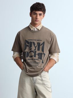 Flying Machine - Brown Typography Relaxed Fit T-Shirt