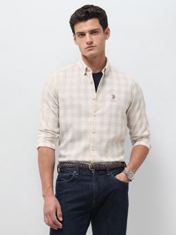 U.S. Polo Assn. Denim Co. - Beige Checks Regular Fit Shirt