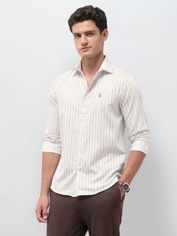 U.S. POLO ASSN. - Beige Stripes Tailored Fit Shirt
