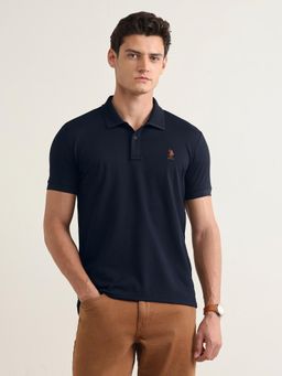 U.S. POLO ASSN. - Blue Solid Slim Fit Polo T-Shirt