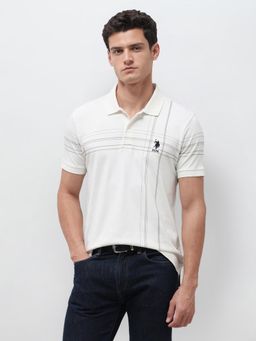 U.S. POLO ASSN. - White Stripes Slim Fit Polo T-Shirt
