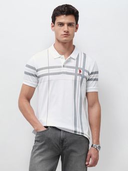 U.S. POLO ASSN. - White Stripes Slim Fit Polo T-Shirt