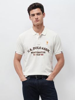 U.S. POLO ASSN. - White Embroidered Slim Fit Polo T-Shirt