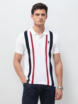 U.S. POLO ASSN. - White Stripes Slim Fit Polo T-Shirt