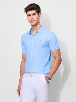 U.S. POLO ASSN. - Blue Solid Slim Fit Polo T-Shirt