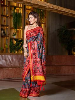 Beatitude - Multicolor Patola Prints on Dola Silk Saree with Unstitched Blouse
