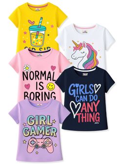 Kuchipoo - Multi-Color Girls Regular Fit Cotton T-Shirts