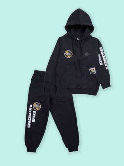 KiddoPanti - Boys Cotton Fleece Spaced Themed Printed Hooded Sweatshirt With Track Pant