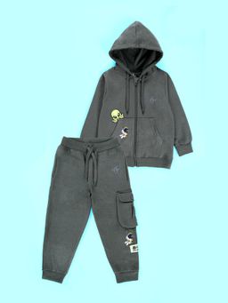 KiddoPanti - Boys Cotton Fleece Spaced Themed Sweatshirt With Cargo Track Pant