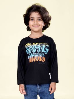 KiddoPanti - Boys Cotton Knit Full Sleeves Skate Time Printed Round Neck Tee